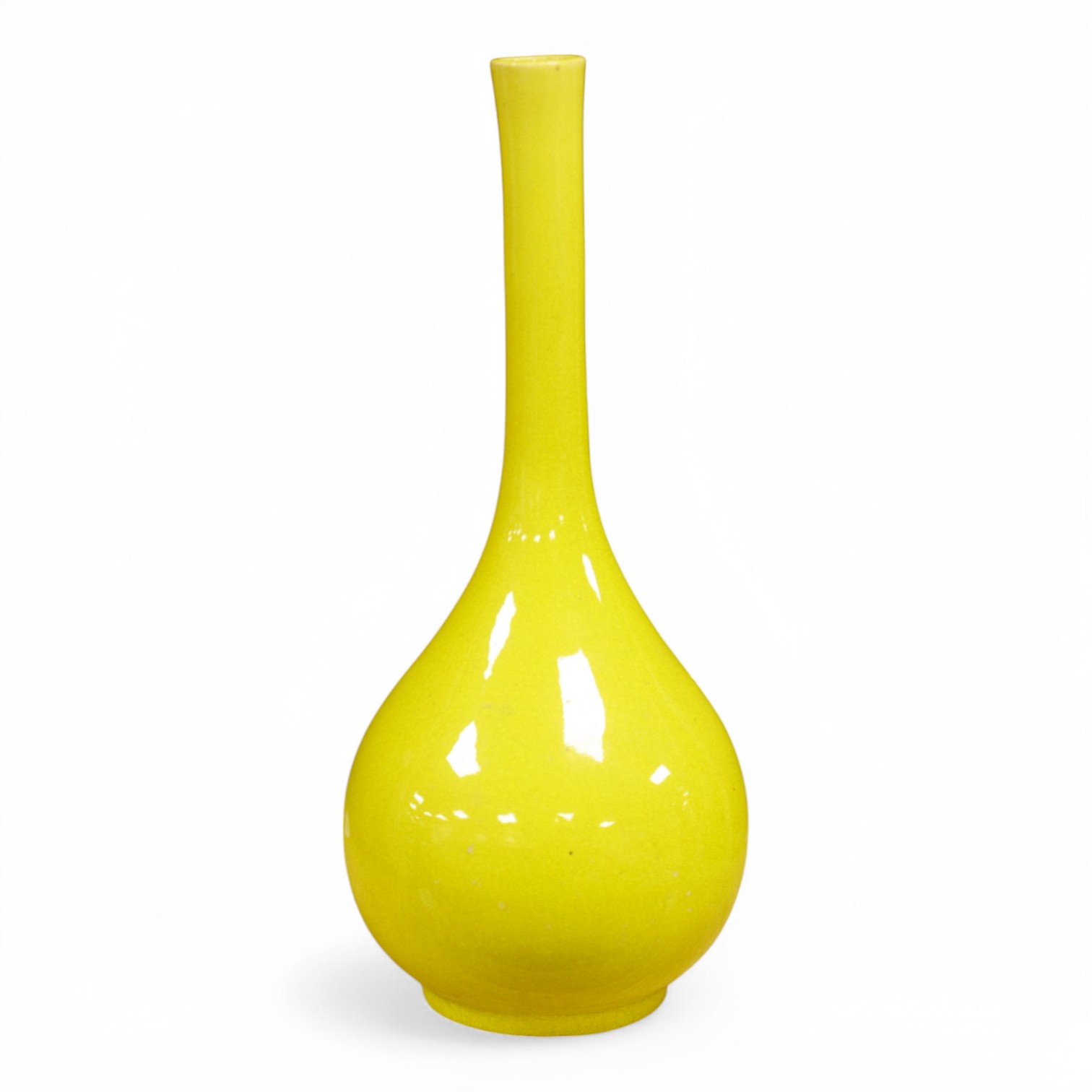 A Chinese or Japanese monochrome yellow bottle vase, 32cm high. Condition - crazed